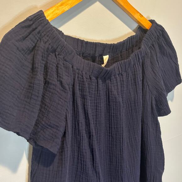 Rebecca Taylor Navy Cotton Gauze Off the Shoulder Top - size 4 - Picture 5 of 6